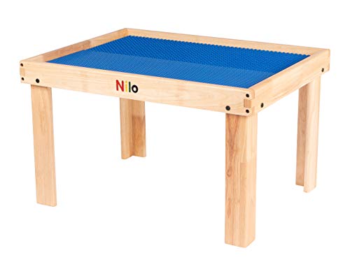 NILO Kids Play Table Set with 2 Compatible Lego Duplo Detachable Two-Sided Baseplates/Boards/Mats (N34 Activity Table without Holes, 24x32x20 and 2X Green Base Plates 12x32)