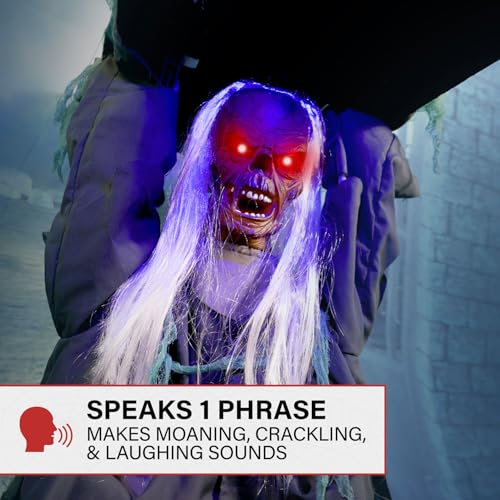 Haunted Hill Farm Life-Size 2.9-Ft Animatronic Gravely Granny by Tekky Halloween Decoration with Motion-Activated Sounds