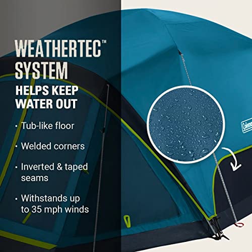 Coleman Skydome Camping Tent with Dark Room Technology and Screened Porch, Weatherproof 4/6 Person Tent Blocks 90% of Sunlight, Sets Up in 5 Minutes, and includes Extra Storage/Sleeping Place