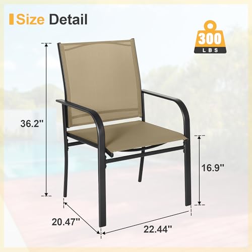 Outdoor Wrought Iron Dining Chairs Set of 4, Patio Textilene Dining Chair with High Backrest, Metal Frame Furniture Chairs with Armrests for Deck, Yard, Backyard, Lawn, Poolside (Dark Blue)