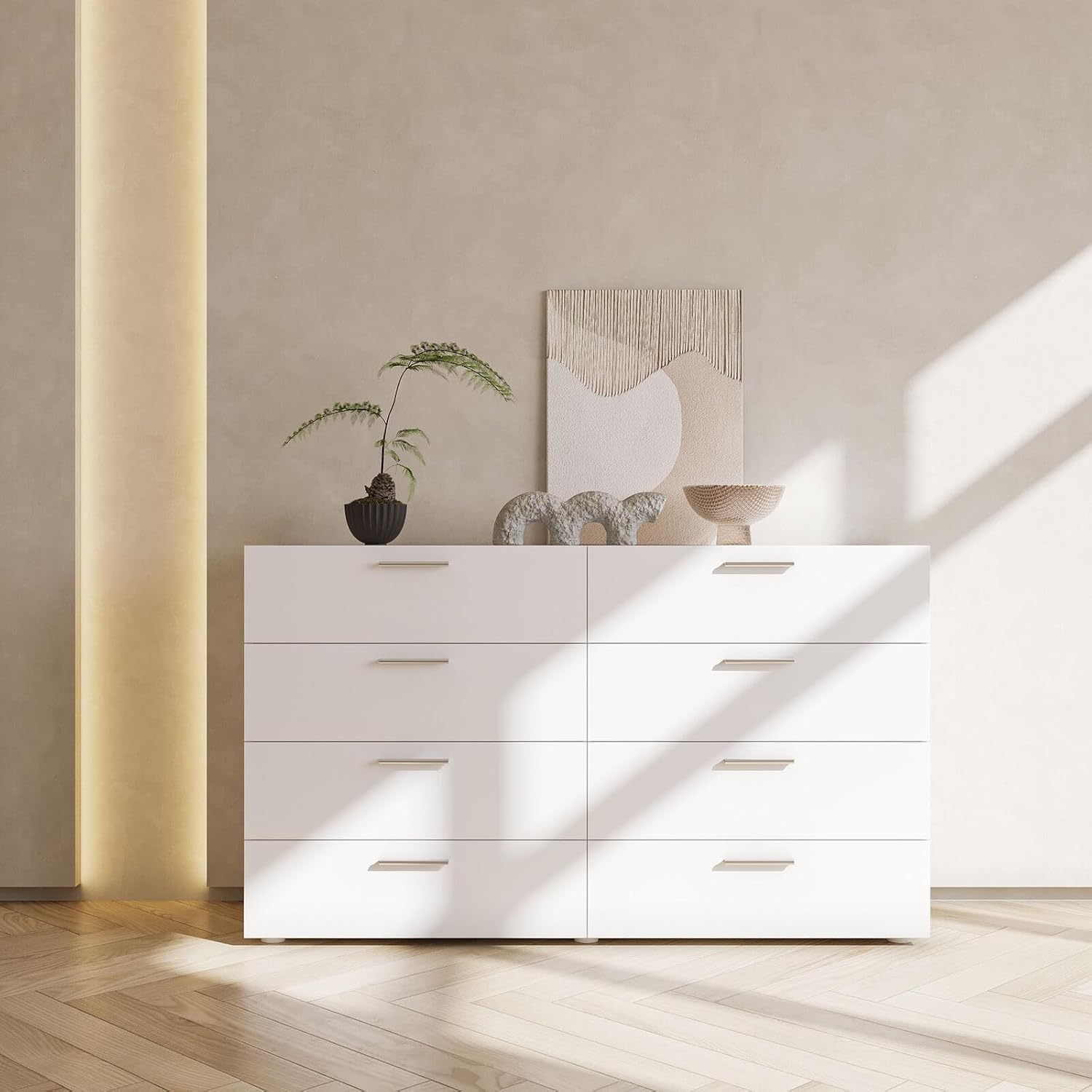Elegant 8-Drawer Solid Wood Dresser Roomy Storage Chest Bedroom Organizer Furniture Keep Essentials Neatly Tucked, White, E404320403223