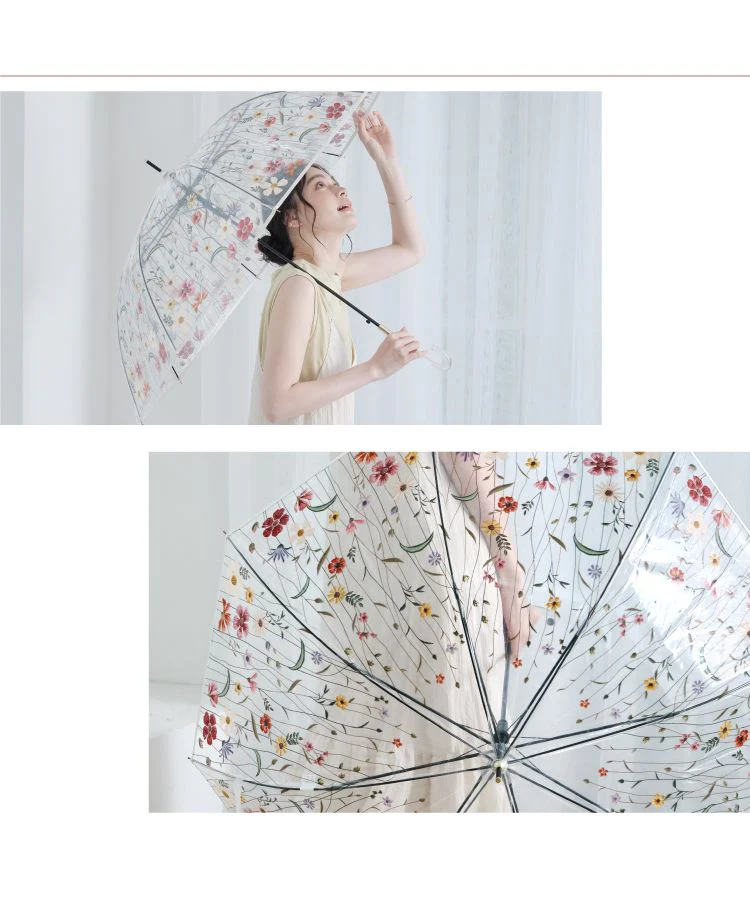 [Wpc. Official] [Vinyl Umbrella] Embroidered Style Umbrella 61cm Jump Umbrella for Ladies Long Umbrella