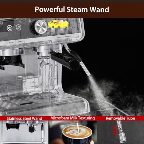 Espresso Machine with Grinder, 20 Bar Espresso Maker with Milk Frother Steam Wand, Professional Cappuccino Latte Maker, Gifts for Dad, Mom, Coffee Lover or Housewarming
