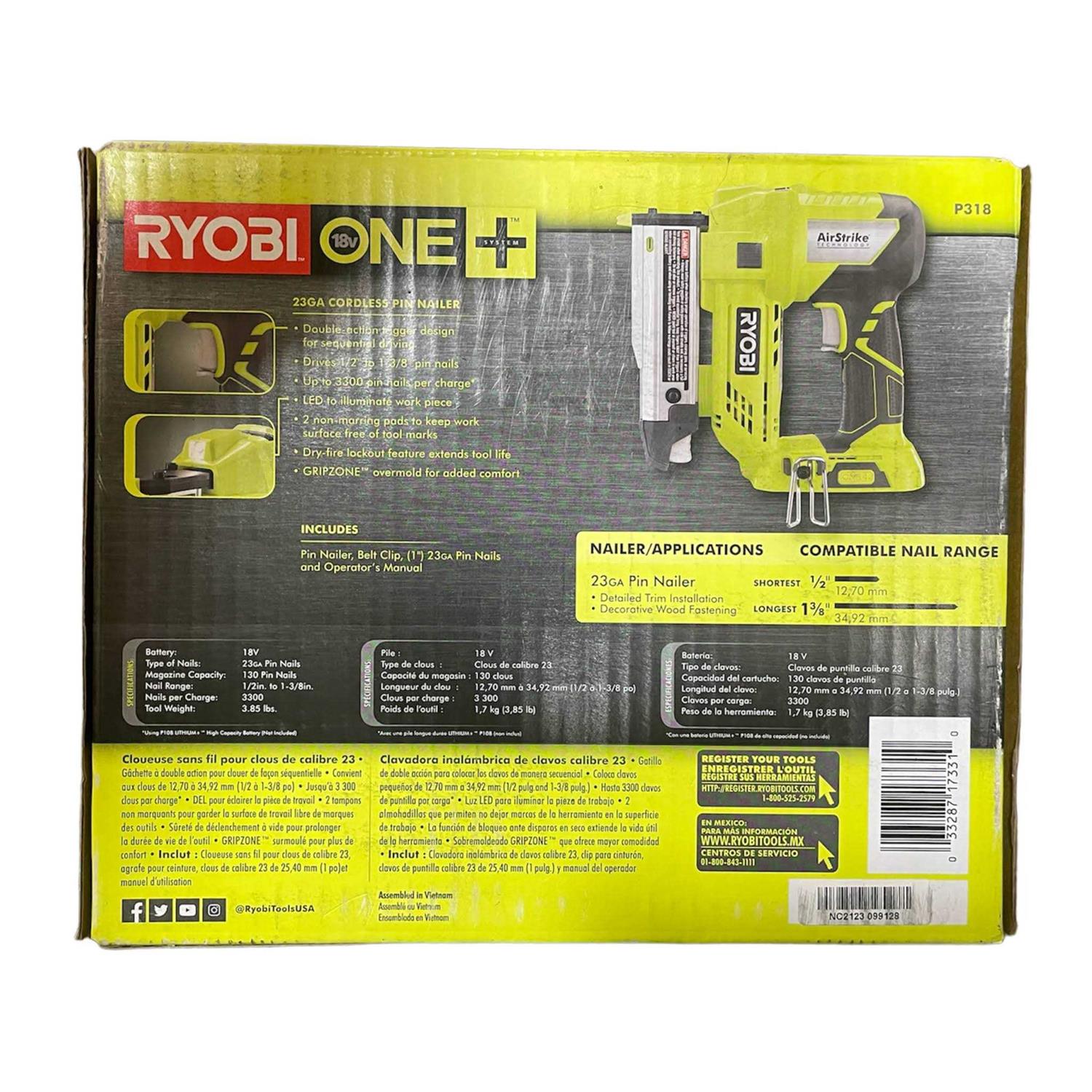 Ryobi One+ Cordless AirStrike 23-Gauge 1-3/8 Headless Pin Nailer - Shop Hardware Tools Online Store