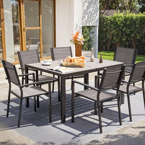 Flamaker Patio Chairs Textilene Outdoor Chairs Set of 6 Stackable Dining Chair for Backyard, Deck, Poolside (Grey)