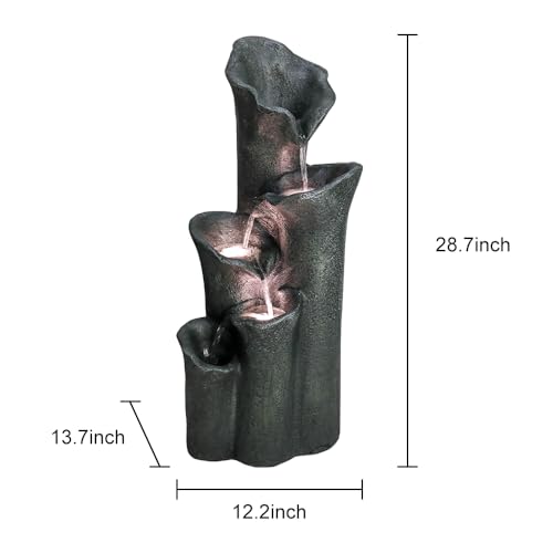 SKYFIRE 28.7”H Garden Fountain Indoor Outdoor Clearance with LED Lights&Pump – 5-Tier Cylindrical Cascading Floor Standing Outdoor Fountains, Pool Fountain for Garden,Patio,House, Office, Home Decor