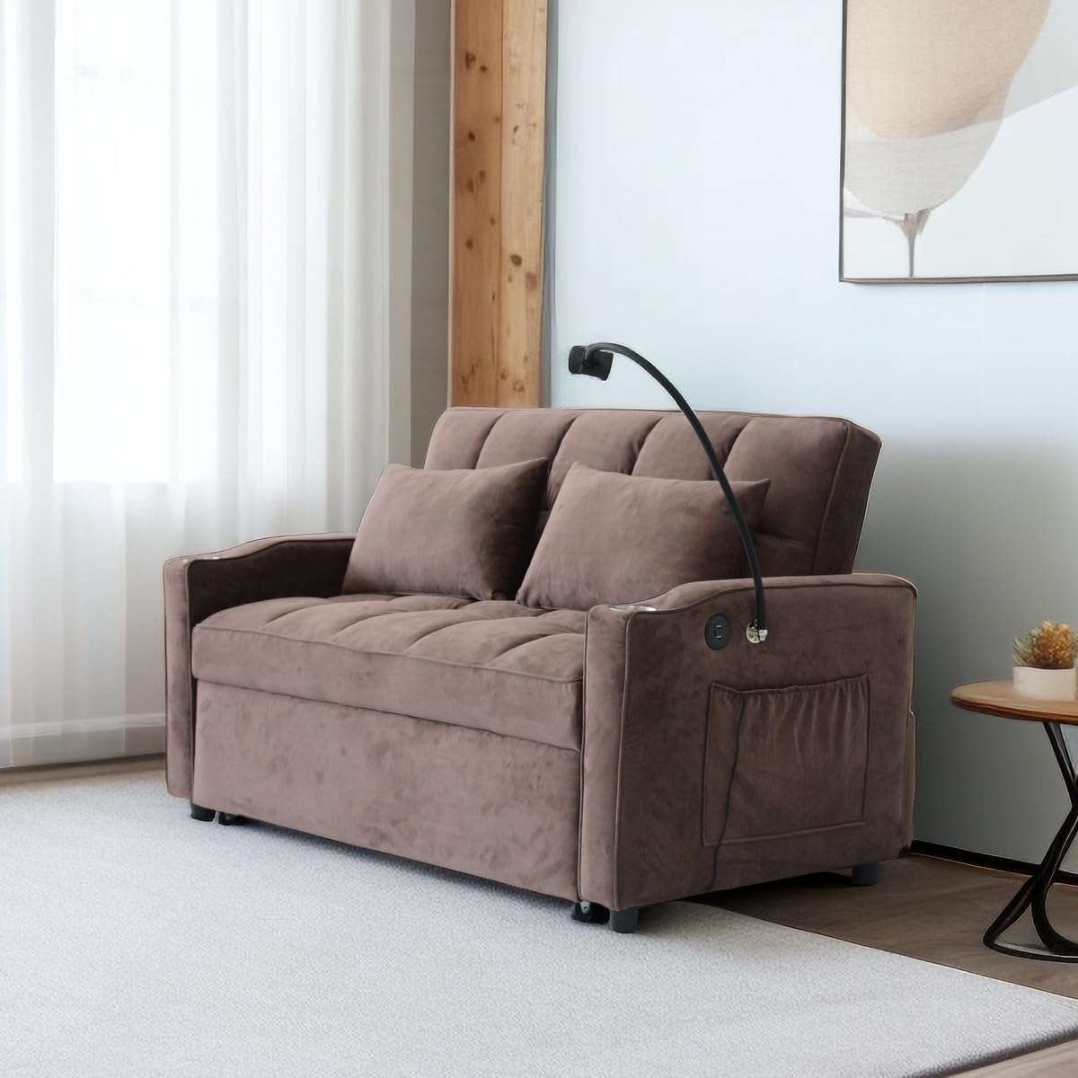 Lazy Sofa Bed, Modern Sleeper Reclining Bed, Living Room Soft Sofa, Pull Out Sofa Chair with Pillow and Convertible Backrest, Living room Pull Out Sofa Bed for Small Space