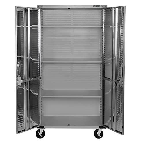Seville Classics UltraHD Solid Steel Rolling Lockable Metal Storage Cabinet Locker Organizer w/Adjustable Shelves for Garage, Warehouse, Office, Classroom, 36" W x 18" D x 72" H, Granite