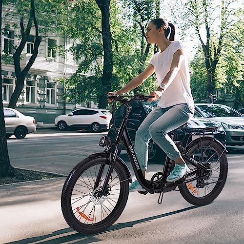 Electric Bike for Adults, 1200W Peak 30MPH Electric City Cruiser Bicycle, 26" x 3.0 Fat Tire Step-Thru Ebike with 48V 16AH/14.5AH Removable Battery, 7-Speed Folding Electric Commuter Bike
