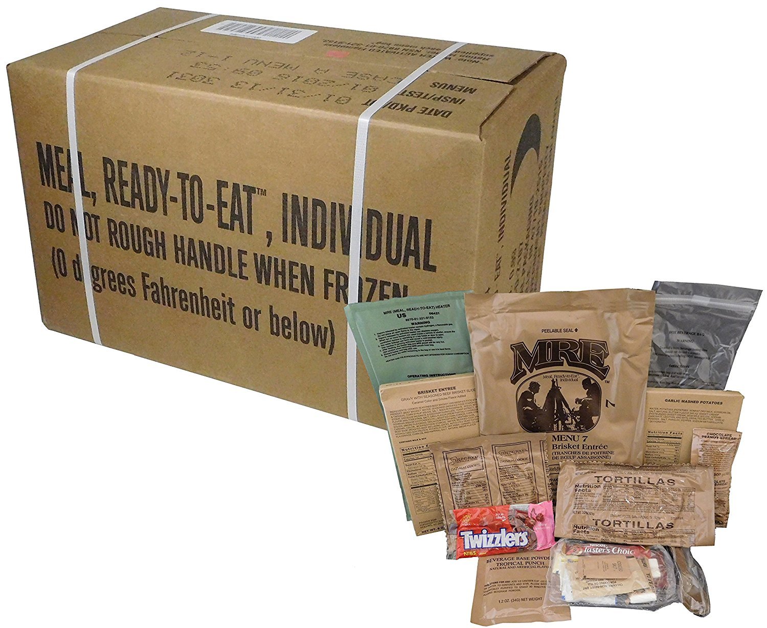 Western Frontier MRE 2019 Inspection Date Case, 12 Meals with 2019 Inspection Date, 2016 Pack Date. Military Surplus Meal Ready to Eat. (Random Case)