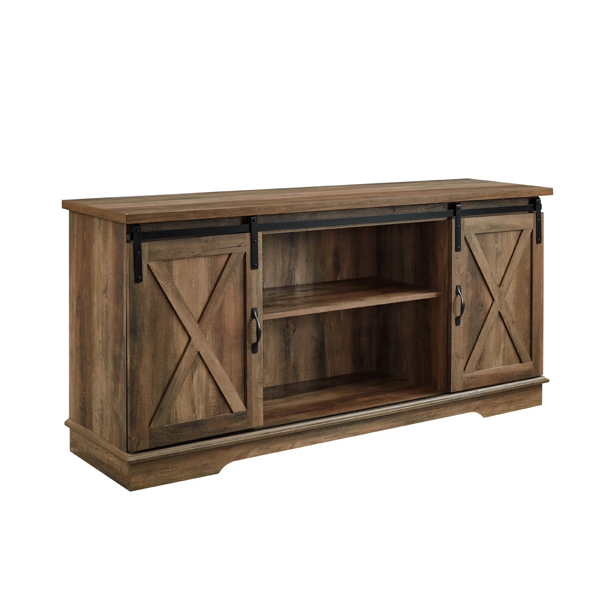 Woven Paths Sliding Farmhouse Barn Door TV Stand for TVs up to 65", Reclaimed Barnwood