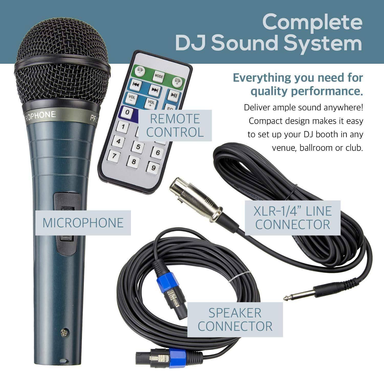Knox Dual 15x22 Speakers, 600 Watt - 8 Piece Portable PA System - Microphone, Tripods, Remote Control