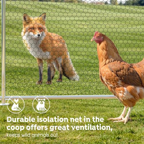 Veehoo Large Metal Chicken Coop for 6-10 Chickens, Walk-in Chicken Run Outdoor Duck Pens Rabbit Cage with Water-Resident and Anti-UV Cover for Outside,Backyard and Farm, 6.5' L x 9.8' W x 6.5' H