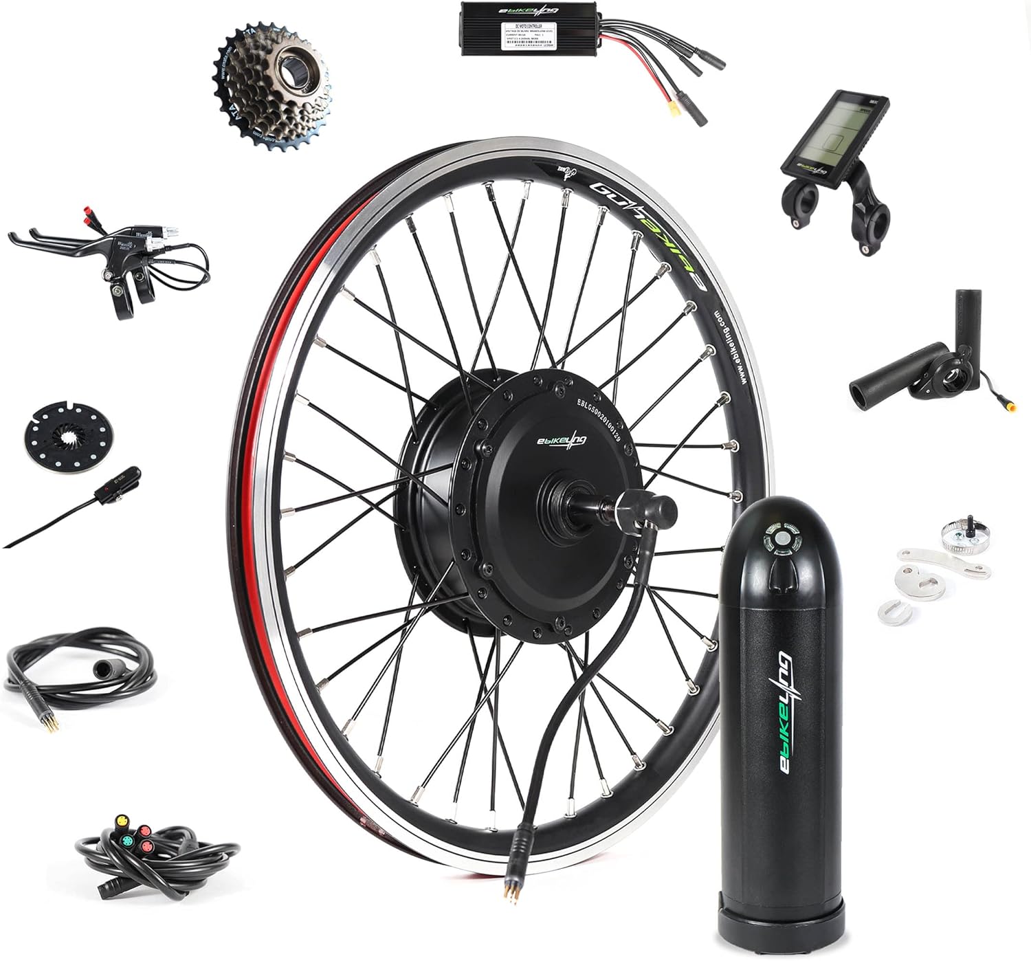 EBIKELING Waterproof Ebike Conversion Kit with Battery 20" Direct Drive Front or Rear Wheel Electric Bike Conversion Kit Ebike Battery & Charger Included