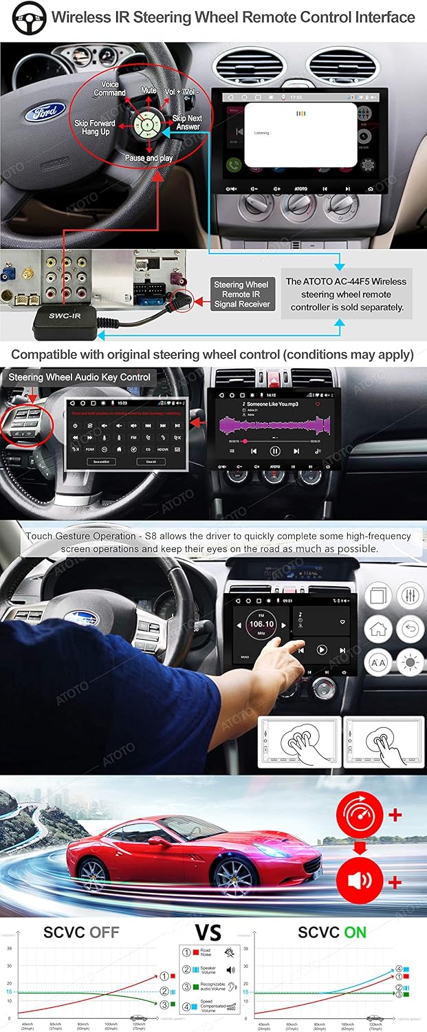 ATOTO S8 Premium 10 inch Double-DIN Car Stereo, Android Car in-Dash Navigation, Wireless CarPlay & Android Auto, 2BT w/aptX HD, QLED Display, USB Tethering, 3G+32G, HD VSV Parking with LRV, S8G2114PM