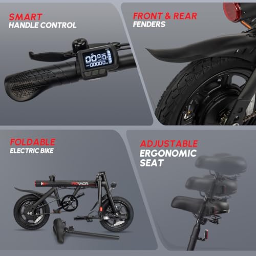 PEXMOR Electric Bike for Adults, 350W Motor (Peak 500W) Ebike 36V 6AH Battery, 14" Folding Commuter City Electric Bicycle for Adults/Teens, Complies to UL2849