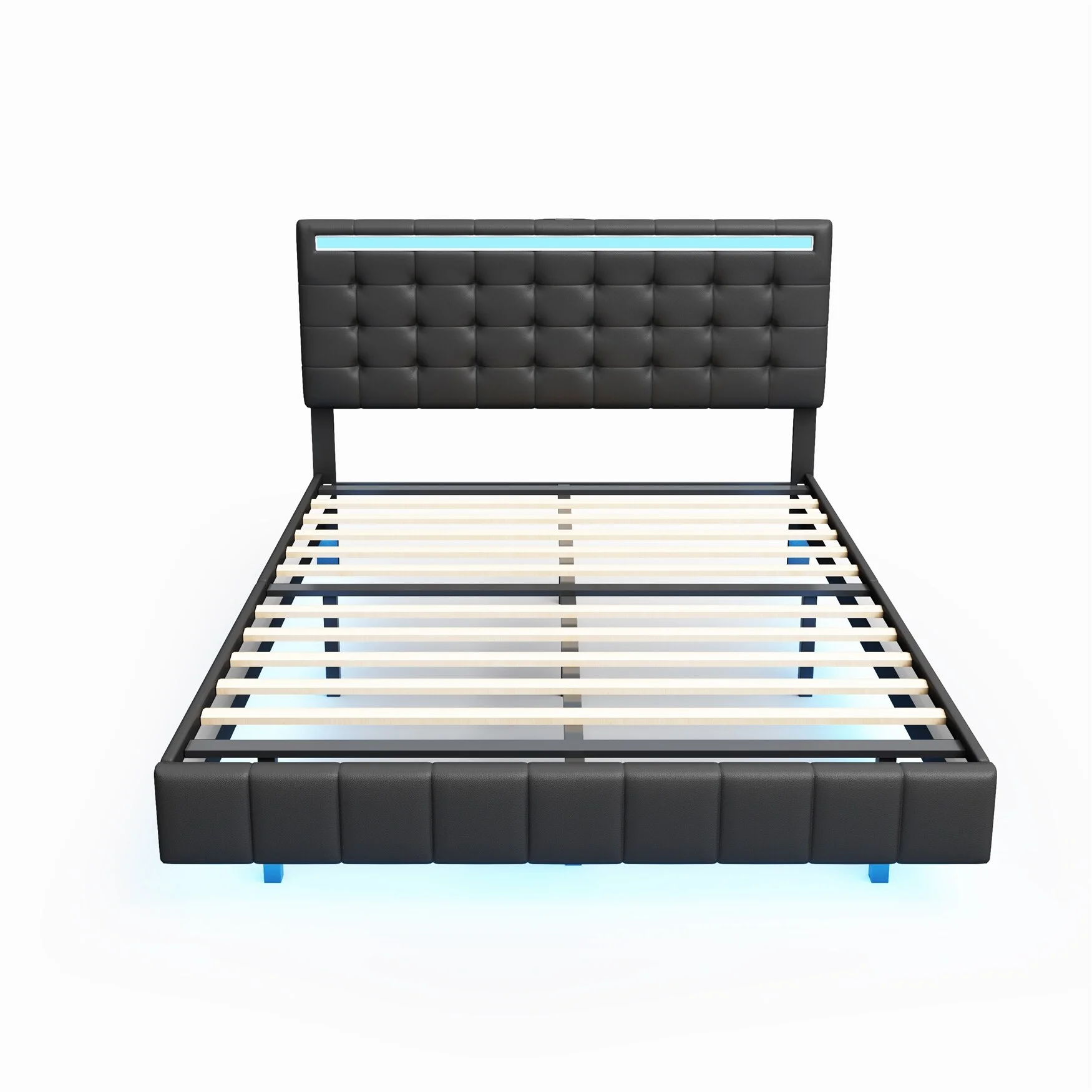 BESTCOSTY Queen Size Floating Bed Frame with LED Lights and USB Charging Black