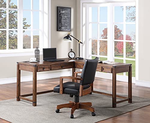 OSP Home Furnishings Baton Rouge Rustic L-Shape Office Desk with Power Port Drawer, Champagne Oak Finish
