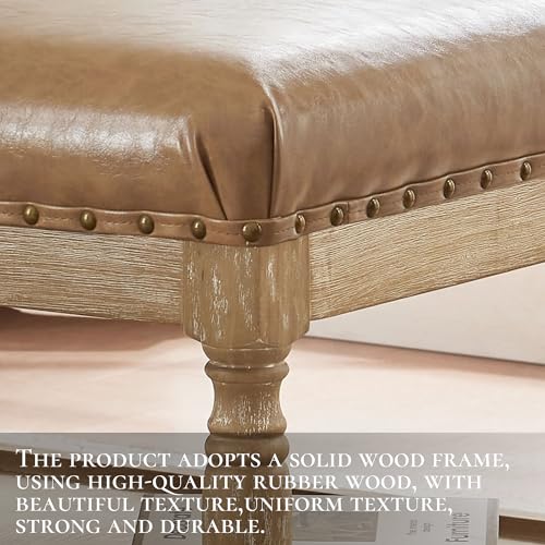 33-Inch Large Square Ottoman Coffee Table for Living Room, Leather Ottoman Foot Rest Stool, Upholstered Coffee Table with Storage Shelf for Bedroom, Studio, Office(Brown)
