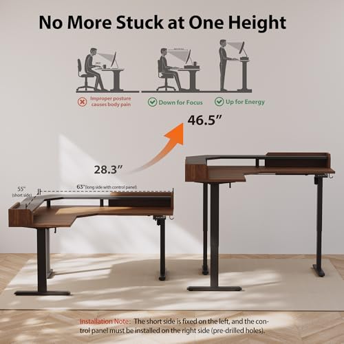 Agilestic L Shaped Electric Standing Desk with 2 Drawers, 63 Inch Ergonomic Adjustable Height Desk with Storage, Corner Desk Sit Stand up Computer Table for Work Office Home, Rustic Brown