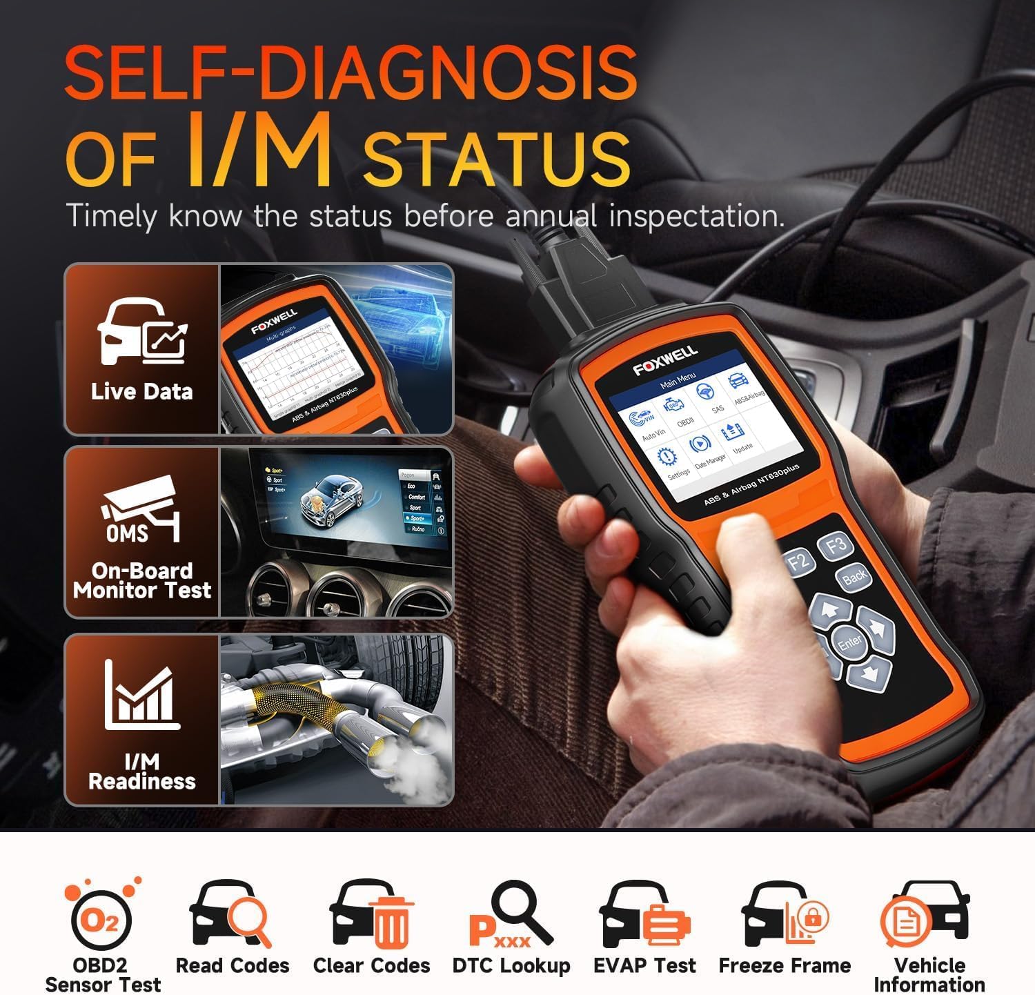 FOXWELL NT630 Plus OBD2 Scanner with ABS and SRS, 2024 ABS Scan Tool Bleeding Brake SRS Scanner Car Code Reader Diagnostic Tool Bidirectional Scanner with Airbag Light Reset SAS Oil Light