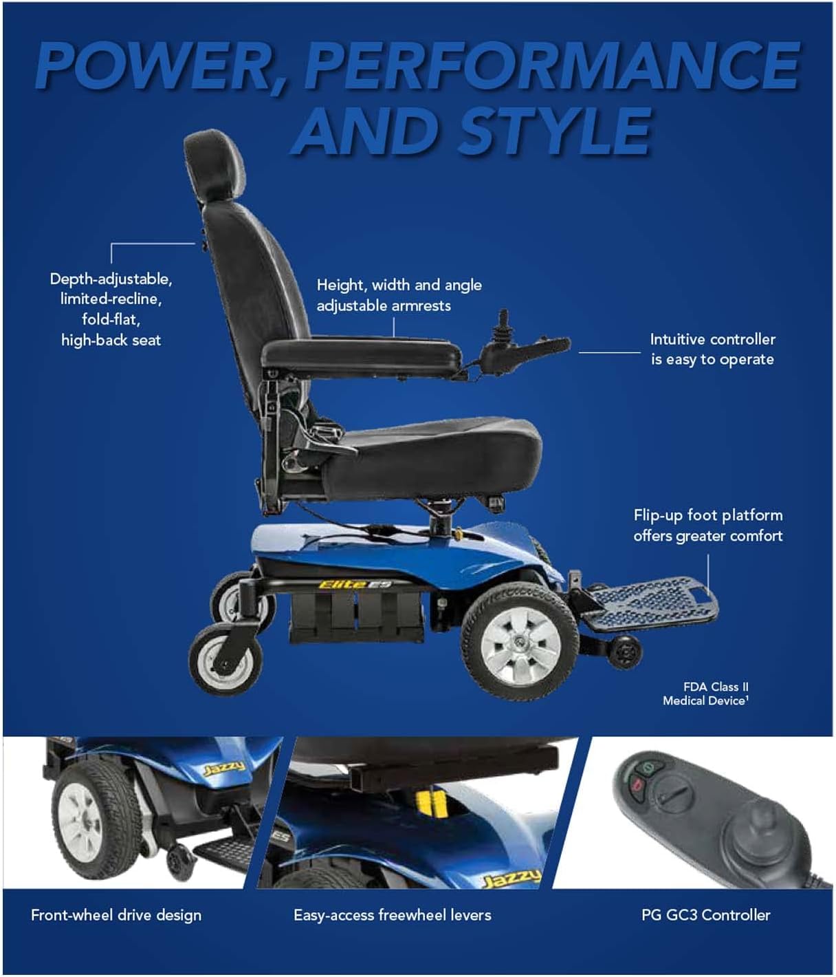 Pride Mobility Jazzy Elite ES Group 2 Power Chair, Red, in-line, Front Wheel Drive, Motorized Electric Wheelchair for Adults, 300 lbs. WC, Up to 4 MPH, 15 Miles Range Per Charge