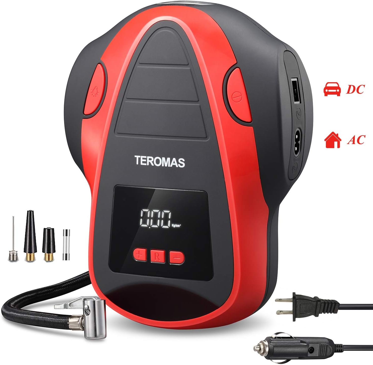 Tire Inflator Air Compressor, Teromas Portable DC/AC Air Pump for Car Tires 12V DC and Other Inflatables at Home 110V AC, Digital Electric Tire Pump with Pressure Gauge(blue)