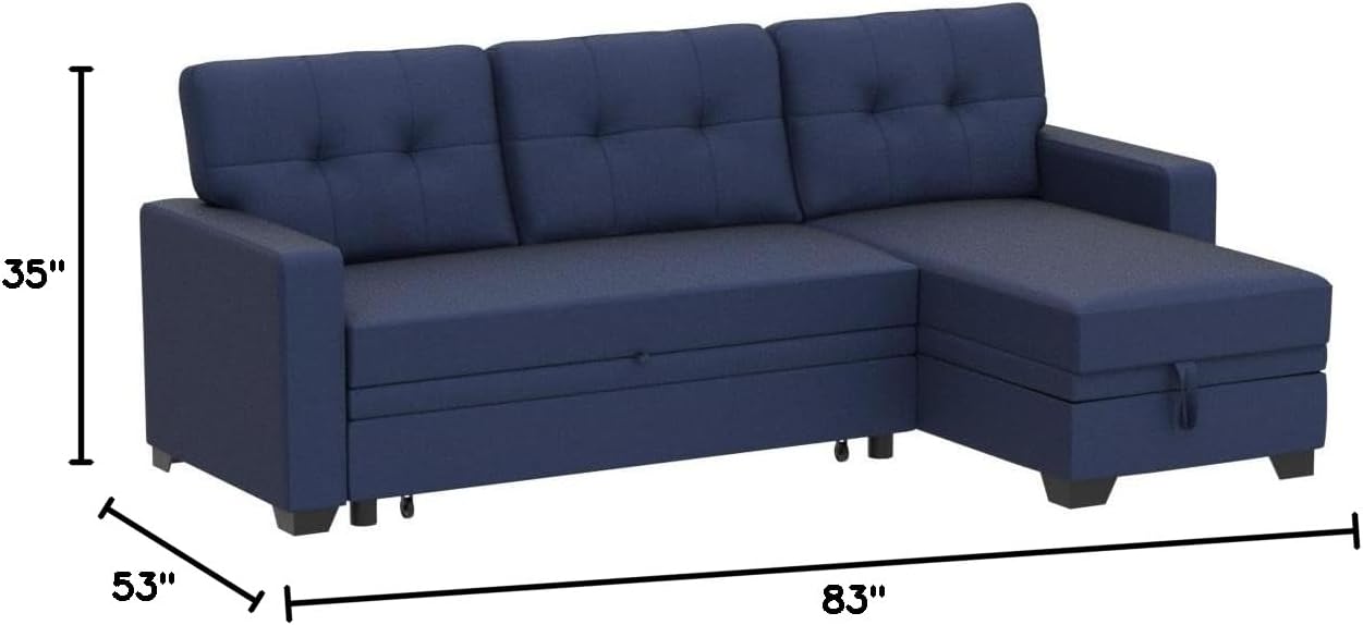 Devion Furniture L-Shape Linen Sleeper Sectional Sofa for Living Room, Home Furniture, Apartment, Dorm Sofabed, Blue