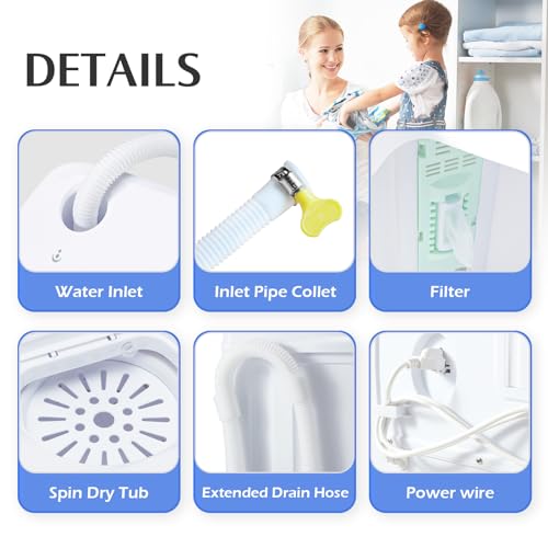 Portable Washing Machine Washer and Dryer Combo Twin Tub 2 In 1 Laundry Washer & Spinner with Built-in Gravity Drain Pump,for Apartment,Dorms,RV Camping