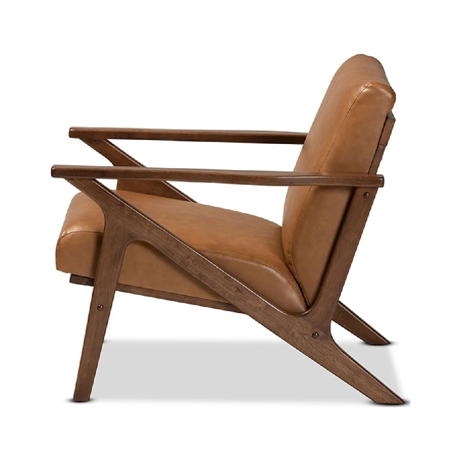 Baxton Studio Bianca Mid-Century Modern Walnut Brown Finished Wood and Tan Faux Leather Effect Lounge Chair