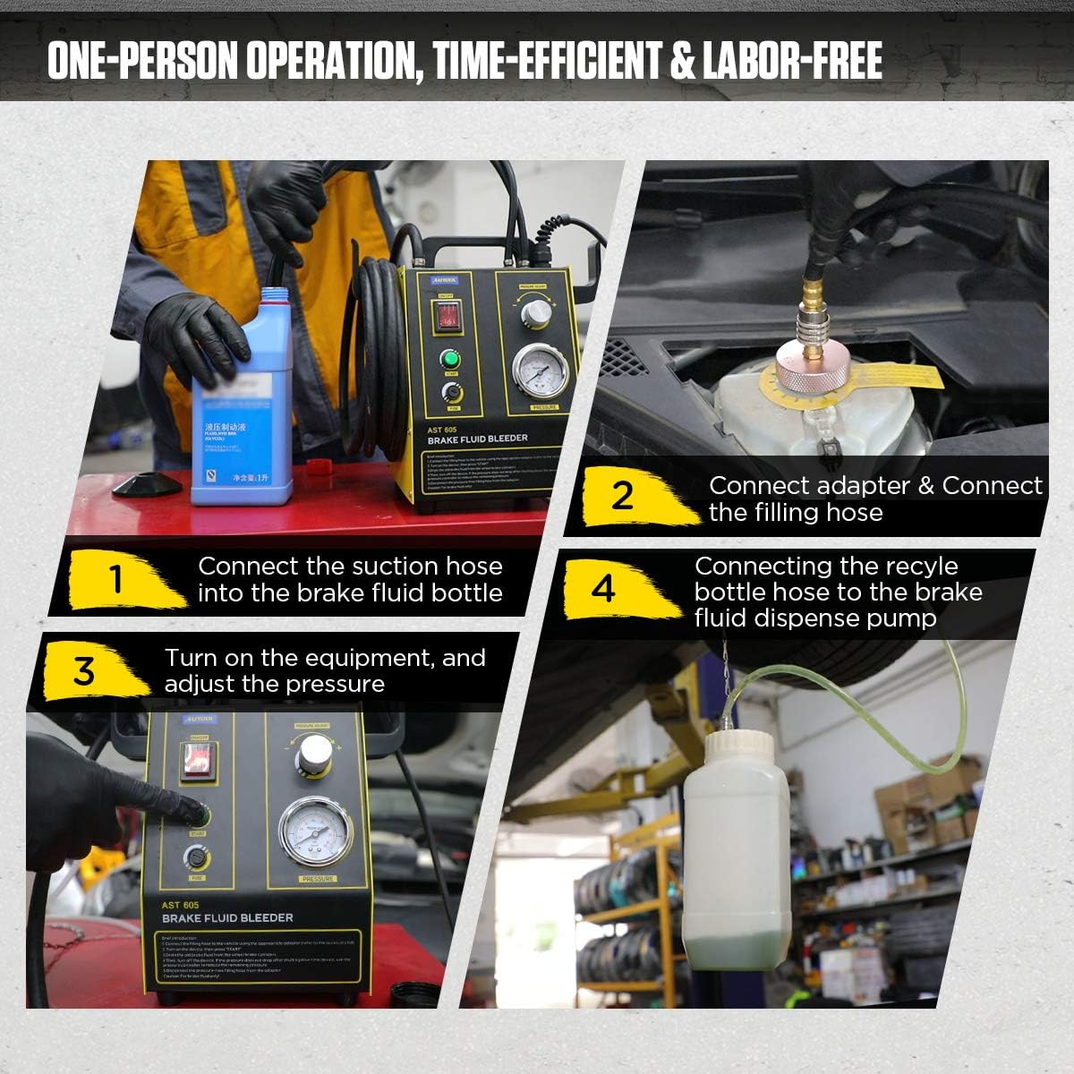 ourantools Automotive Brake-Fluid Bleeder Kit - 110V Electric Automatic Brake Oil Exchanger Tool with Adjustable Pressure (8.7~43.5psi) for All Vehicles