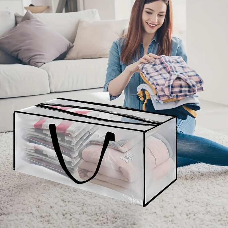 4/8pcs Clear Plastic Storage Bags, Rectangle Contemporary Multipurpose Storage Bags with Zipper Closure for Clothes, Quilts, Blankets, Travel, Camping, Garden Tools, Under-Bed Storage