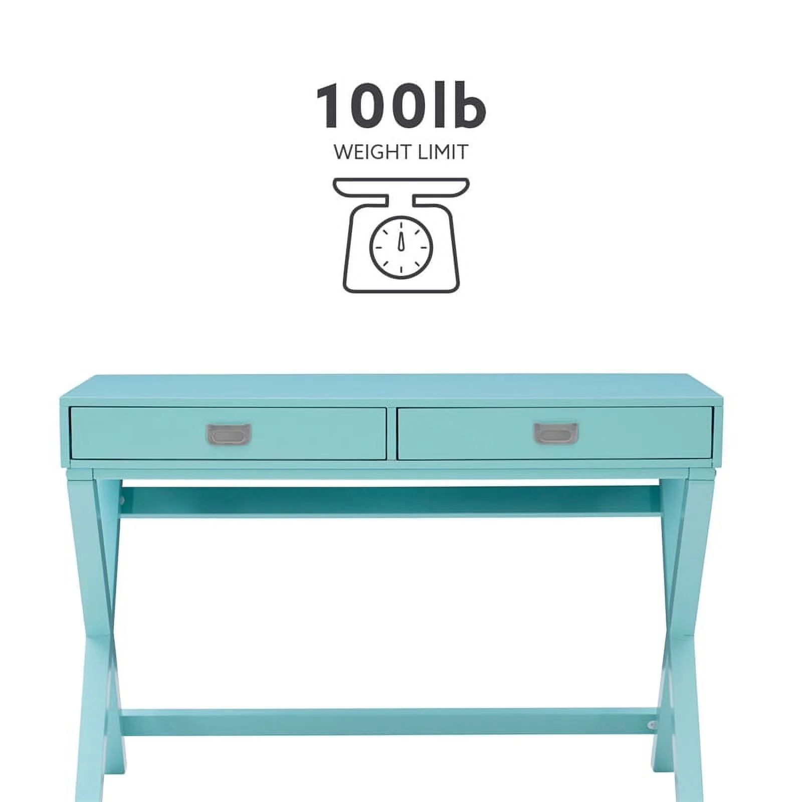 Linon Peggy Wood Two Drawer Writing Desk in Blue