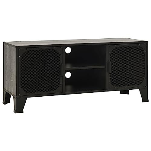 TV Stand Gray 41.3"x14.2"x18.5" Metal and MDF,Modern Industrial Metal and MDF TV Stand with Mesh Doors and Shelf for Living Room Furniture for TV & Media, Entertainment Centers