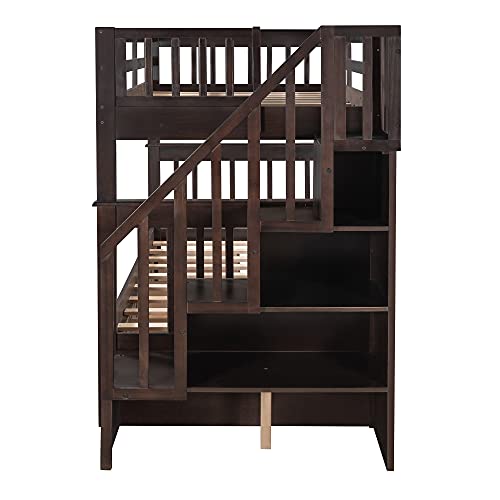 Harper & Bright Designs Twin Over Full Bunk Beds with Stairs and Storage Drawers Wood Bunk Bed Frame with Staircase for Kids Boys Girls Teens, White