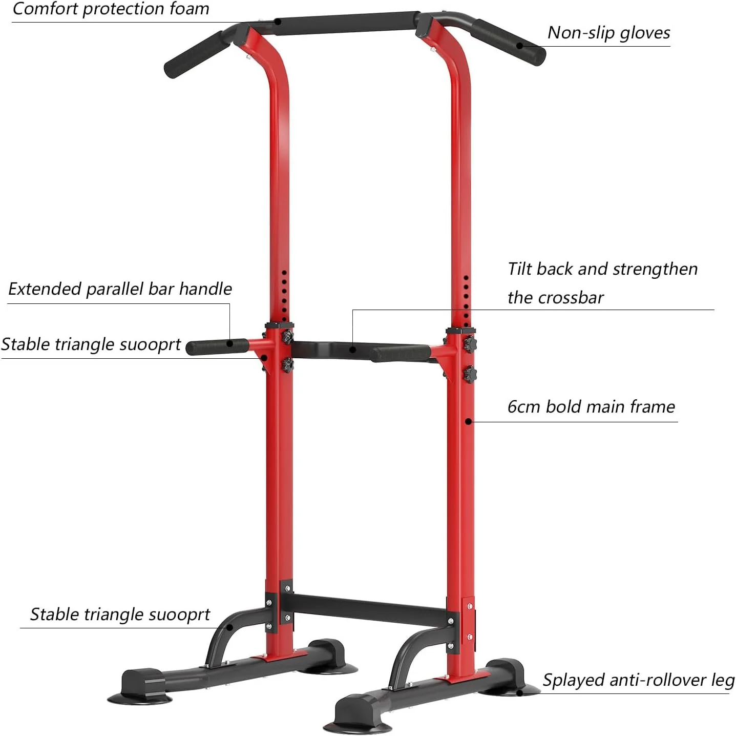 SOGES Height Adjustable Power Tower Dip Stands Pull up Bar Strength Training for Home Gym Black