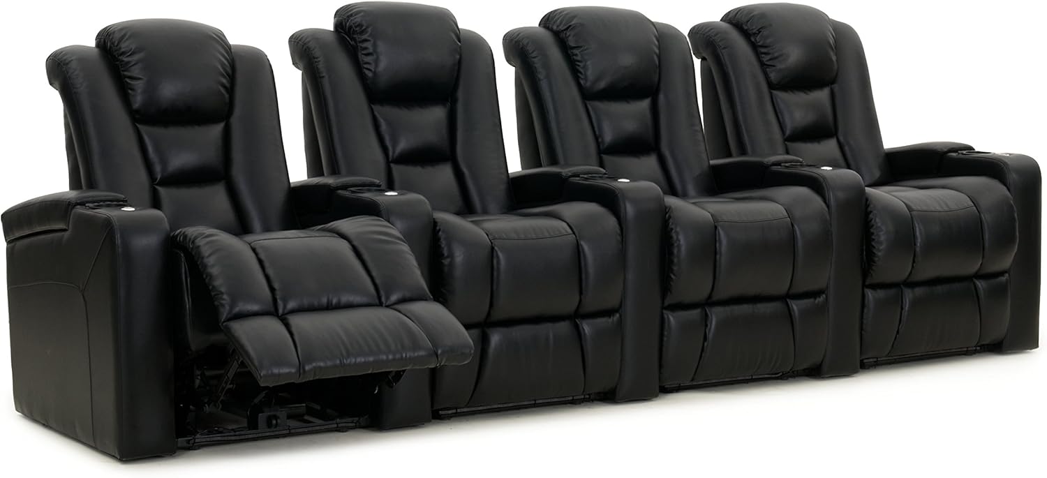 Octane Seating Mega XL950 Home Theater Seats - Black Bonded Leather - Power Recline - Row of 4