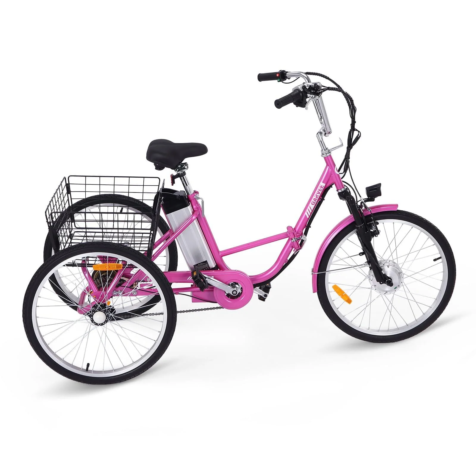 Soonbuy 24 Electric Tricycle, 7 Speeds/36V 10Ah/Large Basket, up to 330lbs , Rose Red