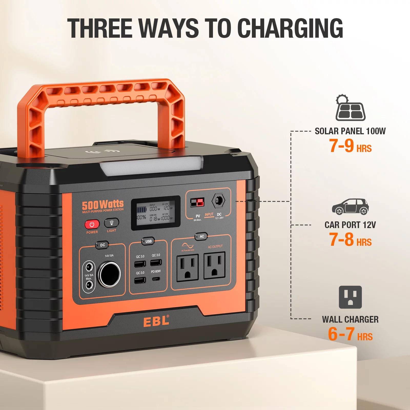 EBL 500W Portable Power Station Solar Generator - 519.4Wh Power Battery for Camping Outdoor Activities with Storage Bag