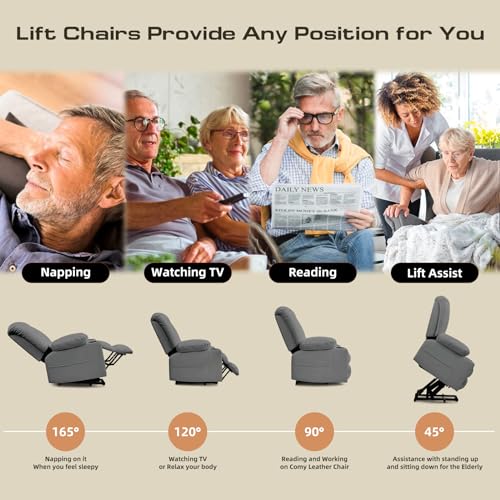 Large Power Lift Chairs Recliners for Elderly with Heat and Massage Set of 2, Overstuffed Lift Chairs, 3 Position, Breathable Leather, USB-A and USB-C, Cup Holder, Side Pocket Dark Brwon