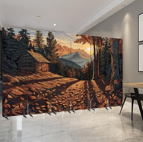 3 Panels Freestanding Acoustic Room Divider Greens Vibrant Daybreak Panorama Art Print Soundproof Privacy Screen Folding Sound Absorbing Partition Wall Divider for Office