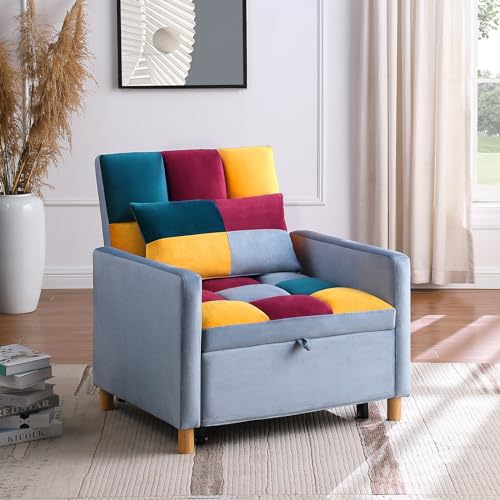 3-in-1 Convertible Chair Bed, 31.5 Inch Pull Out Sofa Bed with Adjustable Backrest, Adjustable Recliner with Solid Wood Feet, Sleeper Chair Futon Chair Bed for Living Room/Small Apartment