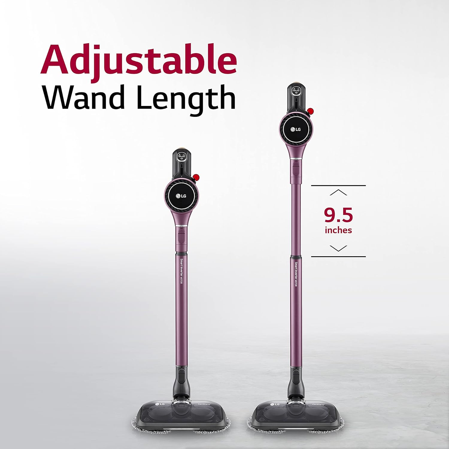 LG CordZero Cordless Stick Vacuum Cleaner, Hard Floor, Carpet, Wet Mop, Car, Powerful Suction, High-Capacity Dust Bin, Extra Battery, Up to 120 Min, Lightweight, A929KVM