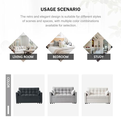 Sleeper Sofa Bed, 3 in 1 Sofa Bed Pull Out Couch Bed with Adjustable Backrest, Modern Sofa Bed for Living Room, Convertible Sofa Bed for Bedroom. (Grey)