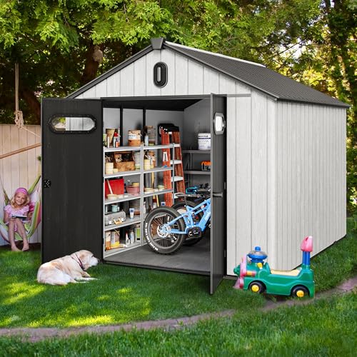 YITAHOME 8x6.2FT Outdoor Storage Shed w/o Floor, All-Weather Plastic Shed with Lockable Doors, Window & Vents, Plastic Tool Shed for Backyard, Patio, Poolside, Lawn, Gray