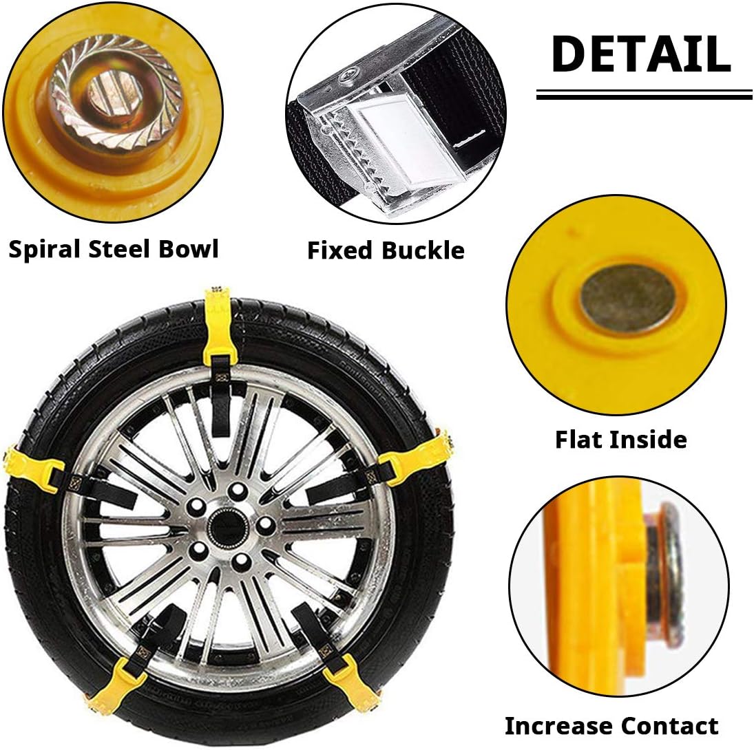 PrettyQueen 10 Pcs Upgraded Car Tire Chains for Snow Ice Mud, Anti-Skid Car Chains Emergency Traction Universal for Tyres 185-295mm/7.2-11.6 inches