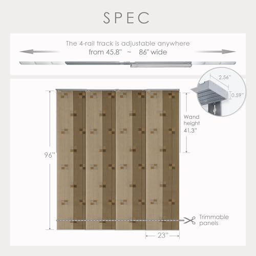 GoDear Design Adjustable Sliding Track Vertical Blinds 45.8"- 86" W x 96" H, Extendable Blinds for Windows, Hanging Room Dividers Walls, Closet Doors, Trimmable Woven Fabric Panel Shades, Summer