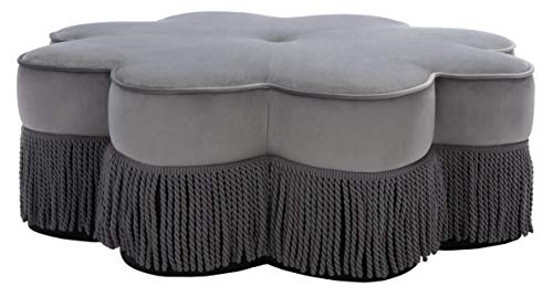 Safavieh Home Tanith Dark Grey Velvet Flower Ottoman