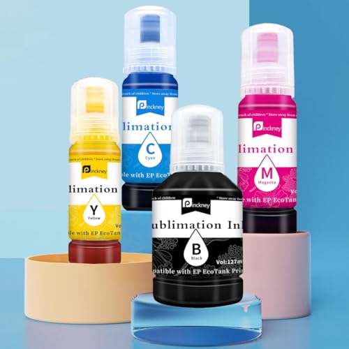 Pinckney Cartridge-Free Super-Tank Printer with Sublimation Ink Bundle for Heat Transfers, Easy Fill, Built-in Scanner & Copier (White)