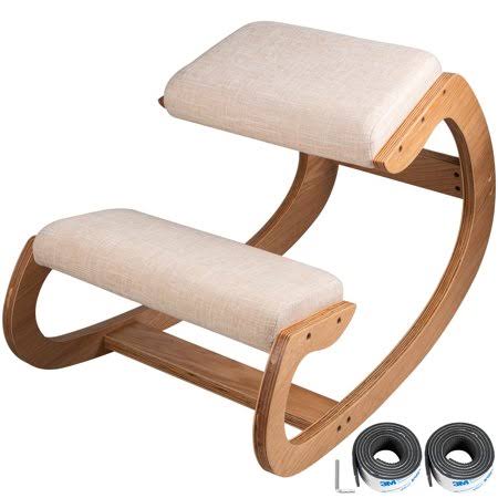 Ergonomic Kneeling Chair Wooden Strengthen Muscles Relieve Fatigue 220lbs Capacity, Size: 220 lbs, Brown